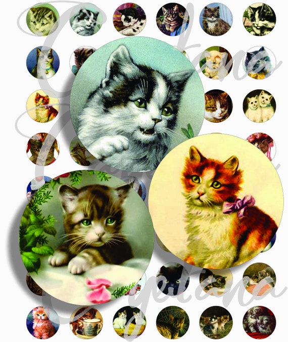 Printable vintage cats images for bottle caps pendant Etsy
