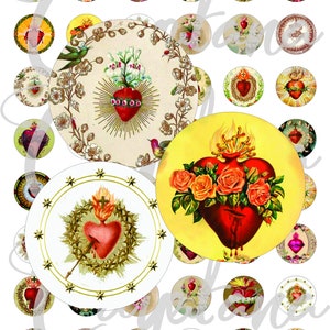 Printable vintage Sacred heart images for bottle caps, pendant, buttons, scrapbook and more Vintage Digital Collage Sheet No.106