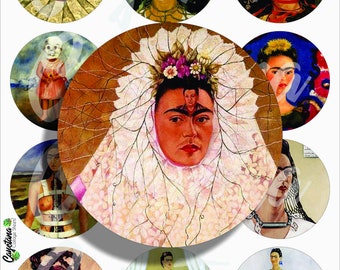 Frida Kalho images for pocket mirrors, craft, scrapbooking and more -digital collage sheet no. 4