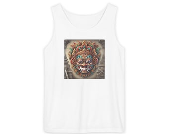 Barong Mask - Unisex Garment-Dyed Tank Top, indo, barong, indo pride, indonesian, dutch indo