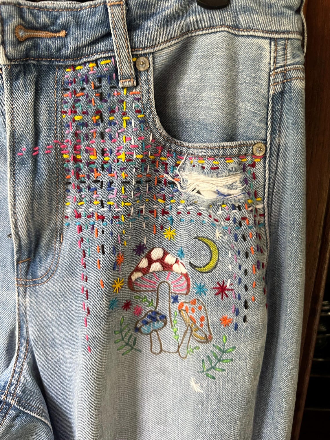Mushrooms, Custom Up-cycled Denim Jeans - Etsy