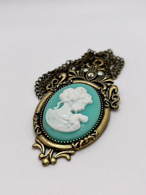 Cameo Necklace, Victorian style Turquoise  Pedant