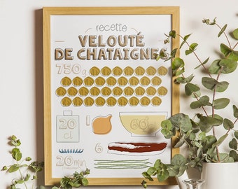 Illustrated recipe for chestnut soup - Food poster 30x40