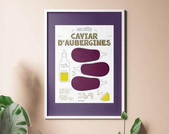 Illustrated recipe for french aubergine dip - Poster 30x40