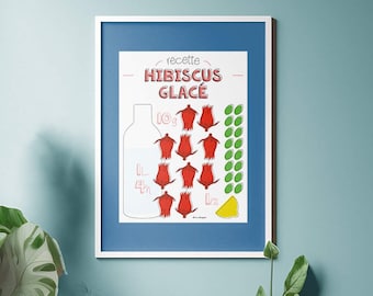 Illustrated recipe for fresh hibiscus - Poster 30x40