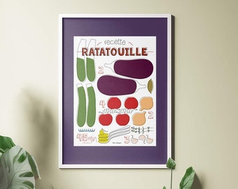 Graphic recipe for ratatouille - Kitchen poster 30x40