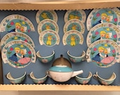 Vintage Tin Litho Chein Tea Set Tea For Four Boxed 20 Pieces Gently Used