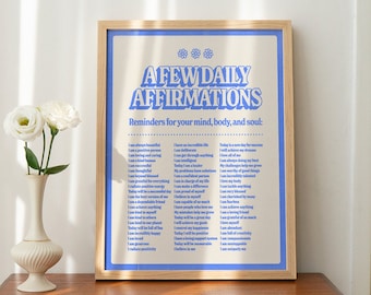 Affirmations Wall Print, Positive Affirmations, Digital Download Print, Retro Wall Decor, Downloadable Prints, Printable Art