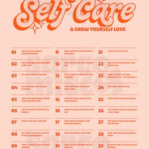 Ways To Self Care Wall Print, Self Love Art, Digital Download Print, Retro Wall Decor, Downloadable Prints image 4