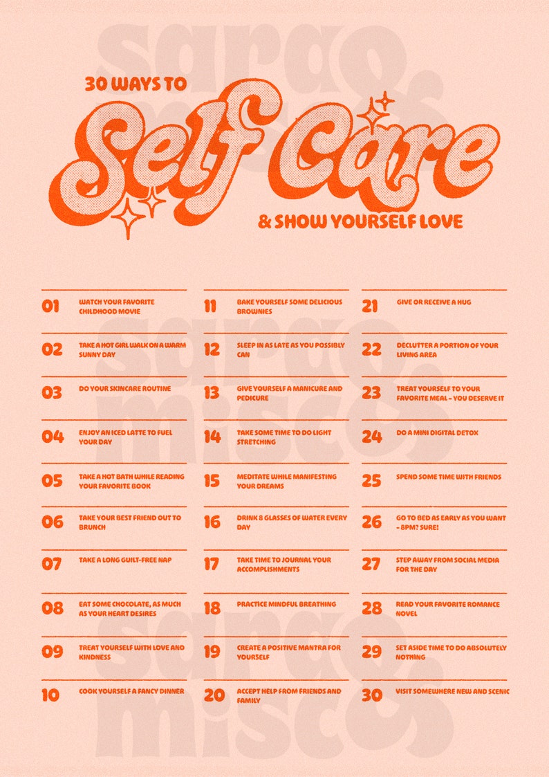 Ways To Self Care Wall Print, Self Love Art, Digital Download Print, Retro Wall Decor, Downloadable Prints image 4