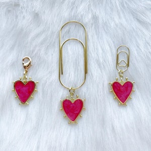Hot Pink Heart Clippie YOUR CHOICE of ONE Planner Charm, Zipper Charm, Zipper Pull, Purse Charm, Stitch Marker, Accessories
