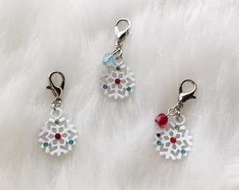 Snow Is Glistening Clippie YOUR CHOICE of ONE Planner Charm, Zipper Charm, Zipper Pull, Purse Charm, Stitch Marker, Planner, Accessories,