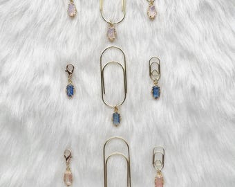 Baguette Gem Clippie YOUR CHOICE of ONE Planner Charm, Zipper Charm, Zipper Pull, Purse Charm, Accessories, Paper clip, Page marker,