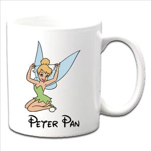 Tazas blancas personalizadas con estampado de Campanilla ~ PETER PAN ~ Cualquier nombre, mensaje, edad, etc.