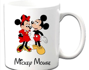 Tazas blancas personalizadas de Mickey y Minnie Mouse ~ Cualquier nombre, mensaje, edad, etc.