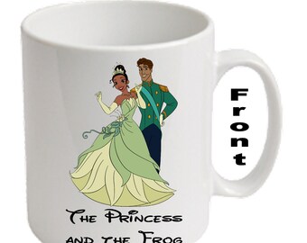 Tazze personalizzate con stampa di Tiana e Naveen ~ La Principessa e il Ranocchio ~ Nome, età e messaggio a scelta