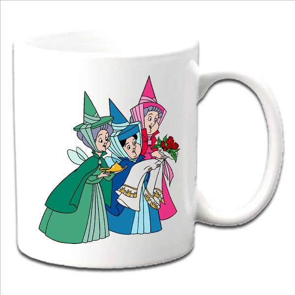 Personalised Printed "FAIRY GODMOTHERS ~ Sleeping Beauty" Printed Mugs ~ Any Name Age Message