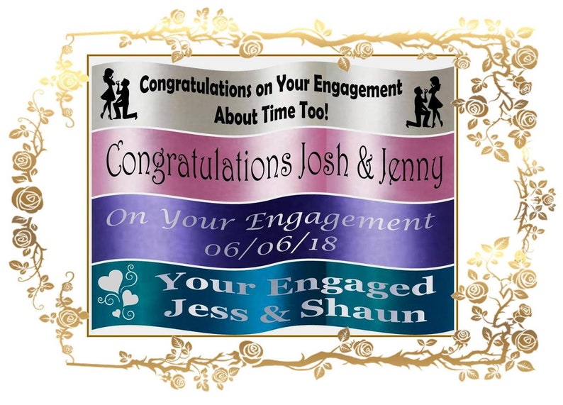 45mm Personalised Printed ENGAGEMENT Ribbon with Black or White Writing ~ Various Colours