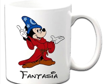 Personalised Printed  Mickey Mouse ~ FANTASIA White Mugs ~ Any Names, Message, Age etc