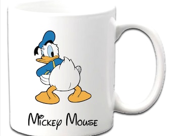 Personalised Printed  DONALD DUCK ~ Mickey Mouse White Mugs ~ Any Names, Message, Age etc