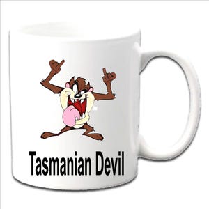 Gepersonaliseerde TAZMANIAN DEVIL ~ bedrukte mok Looney Toons Elke naam Leeftijd Relatie gelegenheid enz.