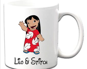 リロ＆スティッチのプリントマグカップ（名前、年齢、メッセージ入り）