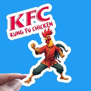 Vinylsticker Kung Fu Chicken, leuke muurkunst, op KFC geïnspireerde sticker, speels decor voor thuis of op kantoor, cadeau voor fijnproevers