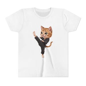 Karate Cat-t-shirt voor jongeren | Leuk kindershirt, cadeau dierenliefhebber, vechtsportkleding, leuk T-shirt voor jongens en meisjes, verjaardagscadeau