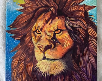 Lion Acrylic Painting “Heart of the Wild” | Original Lion Wall Art | Majestic Lion Portrait | Wildlife Canvas Painting | Animal Art Decor