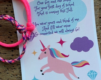 Unicorn First Day of School Bracelets - Back To School Bracelets - Separation Anxiety Bracelets - One Parent One Child