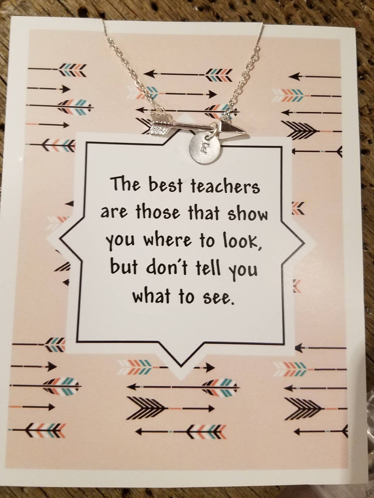 Teacher Appreciation Necklace - Personalized Stamped Initial - Arrow ...
