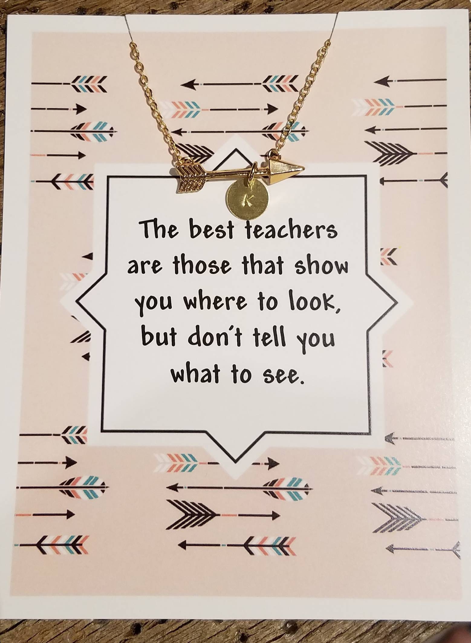 Teacher Appreciation Necklace - Personalized   Stamped Initial - Arro…