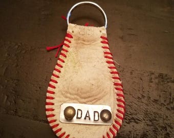 Personalized New or Lightly Vintage Leather Baseball Keychain - Father's Day, Coach, Grandpa Gift