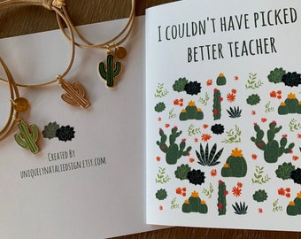 Teacher Gift-Cactus Personalized - Grandparents Day Bracelet - Nana Gift - Babysitter Gift - Mother's Day Gift - Succulent Gift