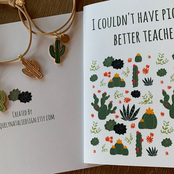 Teacher Gift-Cactus Personalized - Grandparents Day Bracelet - Nana Gift - Babysitter Gift - Mother's Day Gift - Succulent Gift