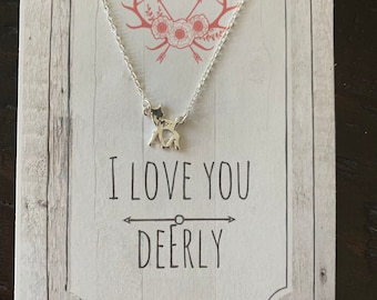 Deer Necklace With Card and Envelope - Little Girl Gift- Valentine’s Day Gift- Galentine’s Gift