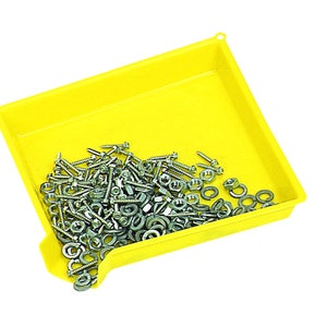 May include: A yellow plastic tray filled with silver screws and washers.