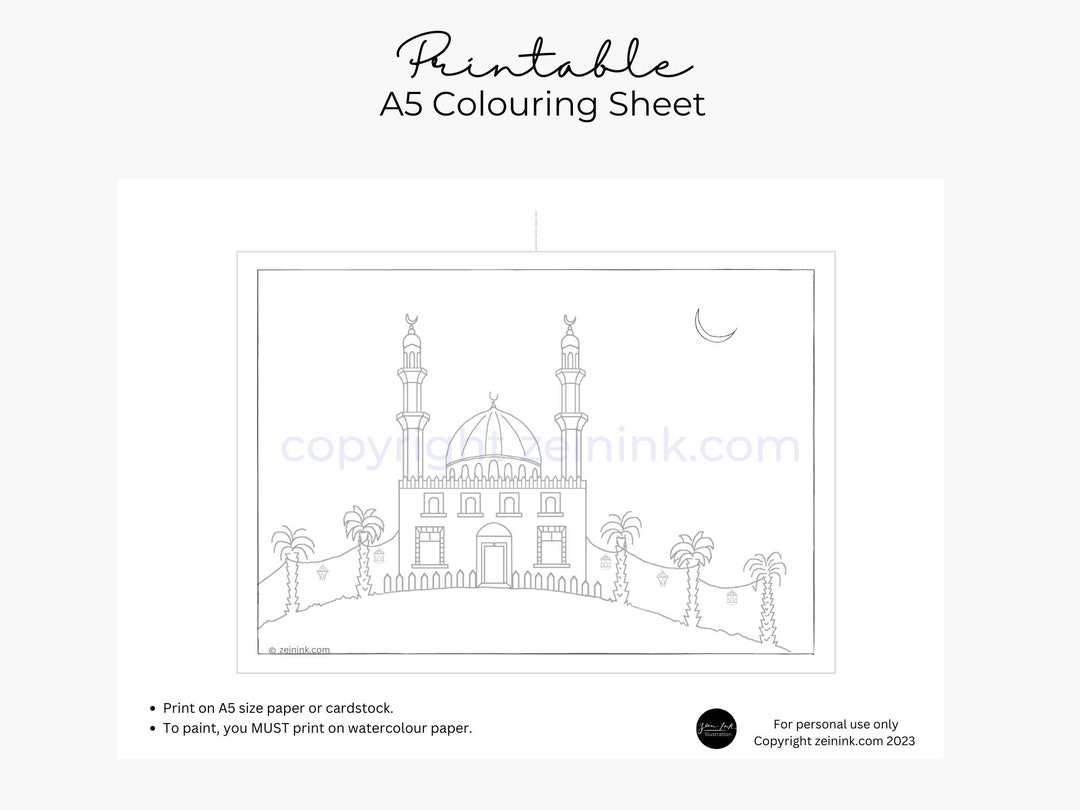 Printable Masjid Colouring Sheet for Kids and Adults, Suitable for ...