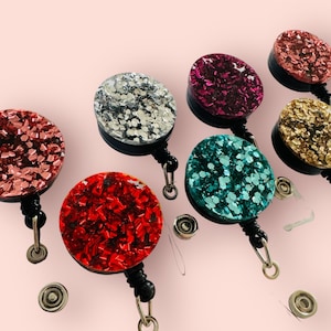 Plain Chunky Glitter - Badge Reel - Nurse Id Badge - Id Holder - Security Pass - Lanyard - Clipon Badge - Your choice of colour.