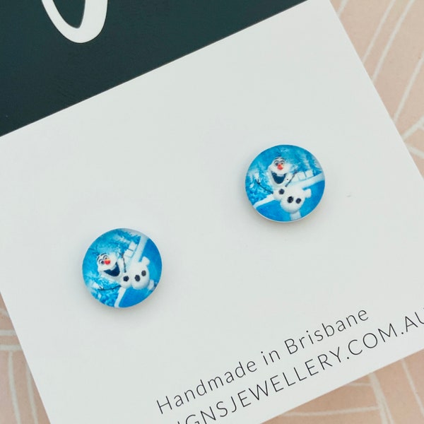 OLAF ELSA ARNA Frozen Kids Girls Stud Earrings - Glass Dome - Girls Earring - Gift Idea - Clipon - Your Choice - Arna Elsa Olaf