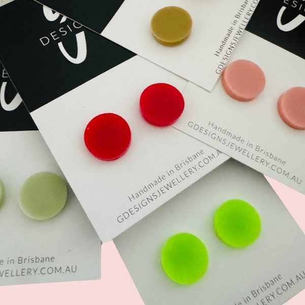 PLAIN COLOUR Button Stud Earrings - Acrylic - CIRCLE -  Regular Size - Plain Colour - Choose Your Own Colour