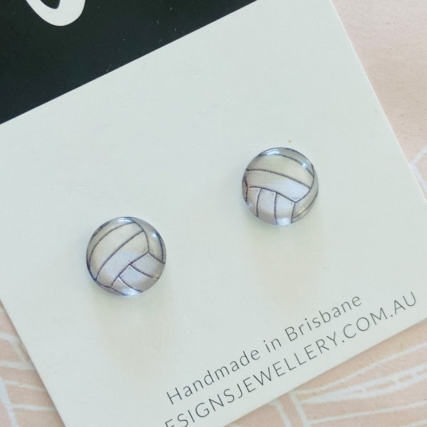 SPORT Kids/Girls Stud Earrings - Glass Dome - Girls Earring - Gift Idea - Netball Soccer Tennis Basketball Baseball Cricket Softball