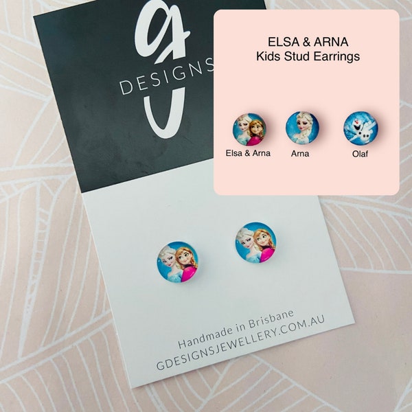 ELSA ARNA FROZEN Kids Girls Stud Earrings - Glass Dome - Girls Earring - Gift Idea - Clipon - Your Choice - Arna Elsa Olaf