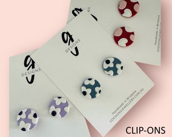 Clipon Clip-on Mega Stud Earrings - Polymer Clay - Handmade - You Choose