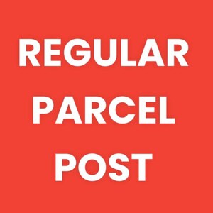 May include: White text on a red background reads "REGULAR PARCEL POST".