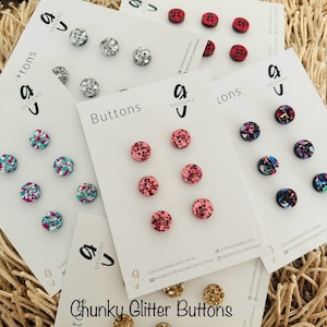 BUTTONS CHUNKY GLITTER x 6 - 15mm - Circle Shape  - Acrylic - 4 hole - Choose your colour.