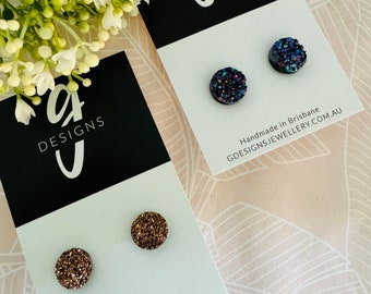 GLITTER Stud Earrings - Bronze or Black/Blue/Purple - Ladies Girls Earring - Gift idea - Christmas Idea