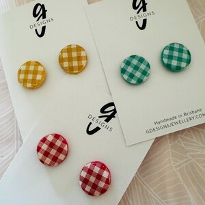 GINGHAM Mega Studs - Earrings - Handmade - Polymer Clay - Glossy Resin - Choose Your Own Colour