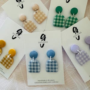 GINGHAM Arch Statement  Earrings - Handmade - Polymer Clay - Glossy Resin - Choose Your Own Colour.