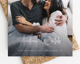 Photo Save the Date, Save the Date with Pictures Template, Printable Save the Date Card, Engagement Photo Save the Dates, Templett, W50